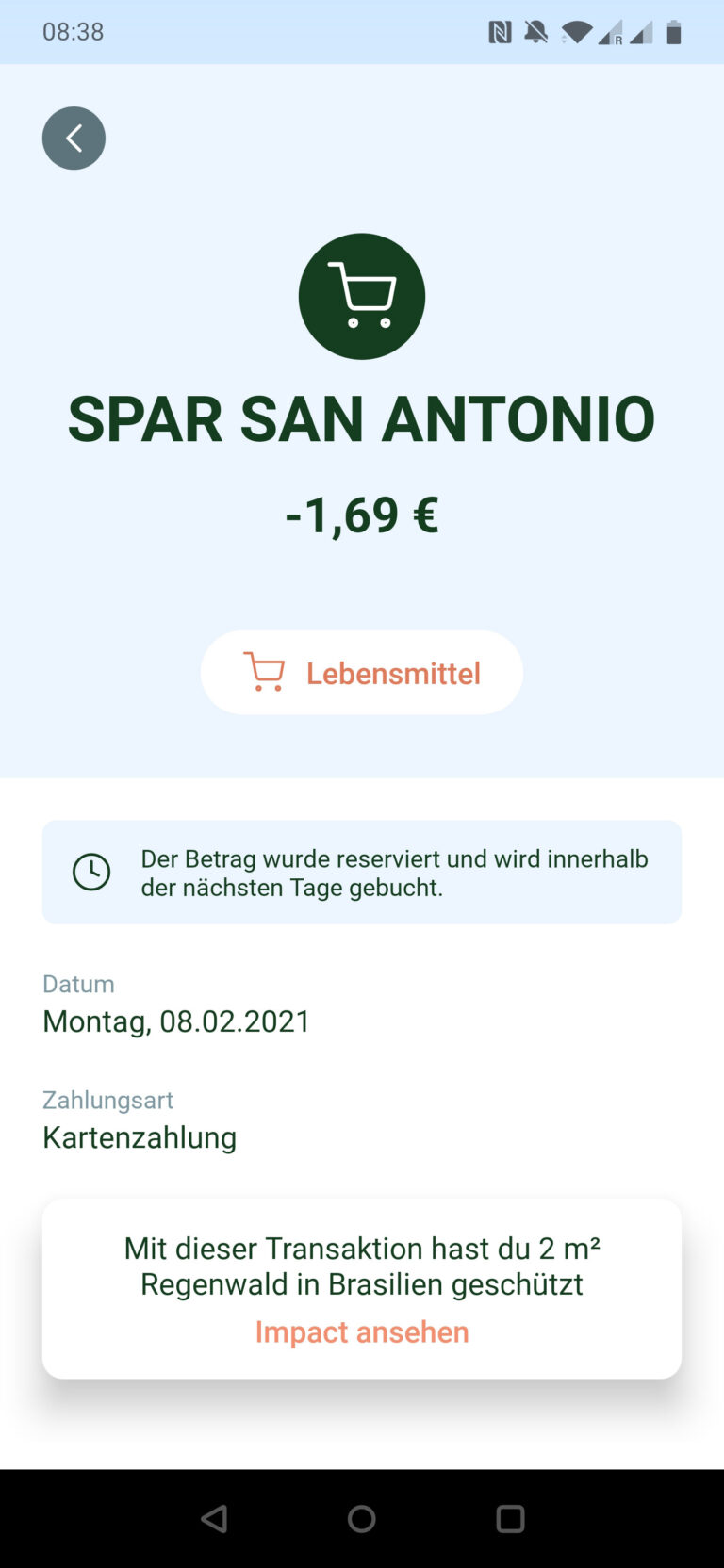 Screenshot Tomorrow-App - Kartenzahlung