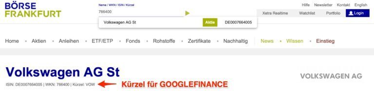 WKN oder ISIN zu Ticker (bzw. Kürzel) für GOOGLEFINANCE übersetzen