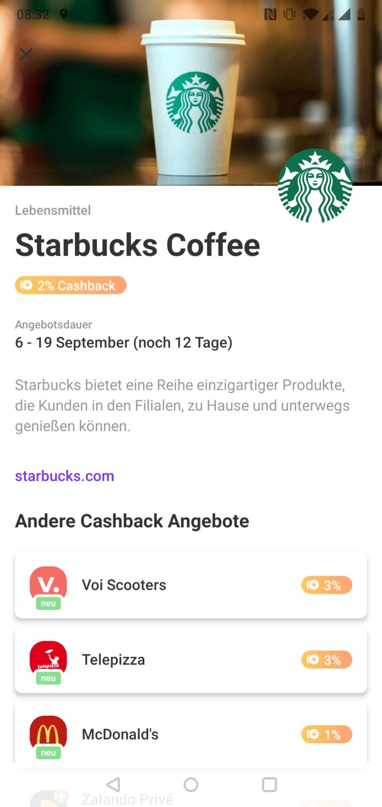 Cashback für Starbucks - Standard-Nutzer und Prime-Mitglieder
