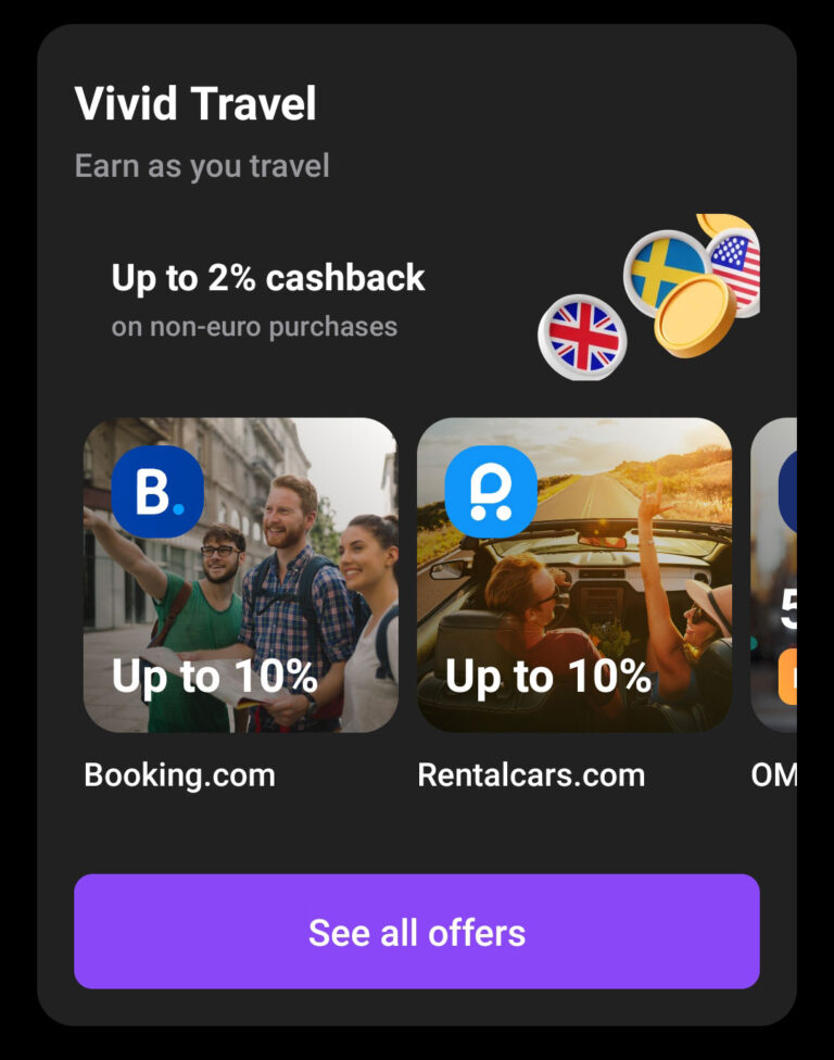 „Vivid Travel“ bzw. „Travel-Cashback“ - Angebote für den Urlaub in der App