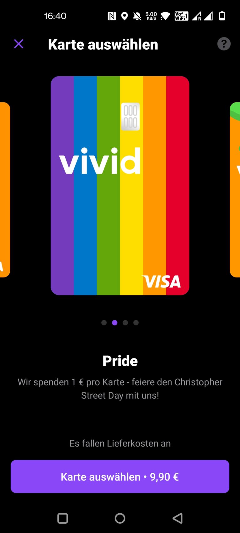 Pride-Karte in der Vivid-App bestellen
