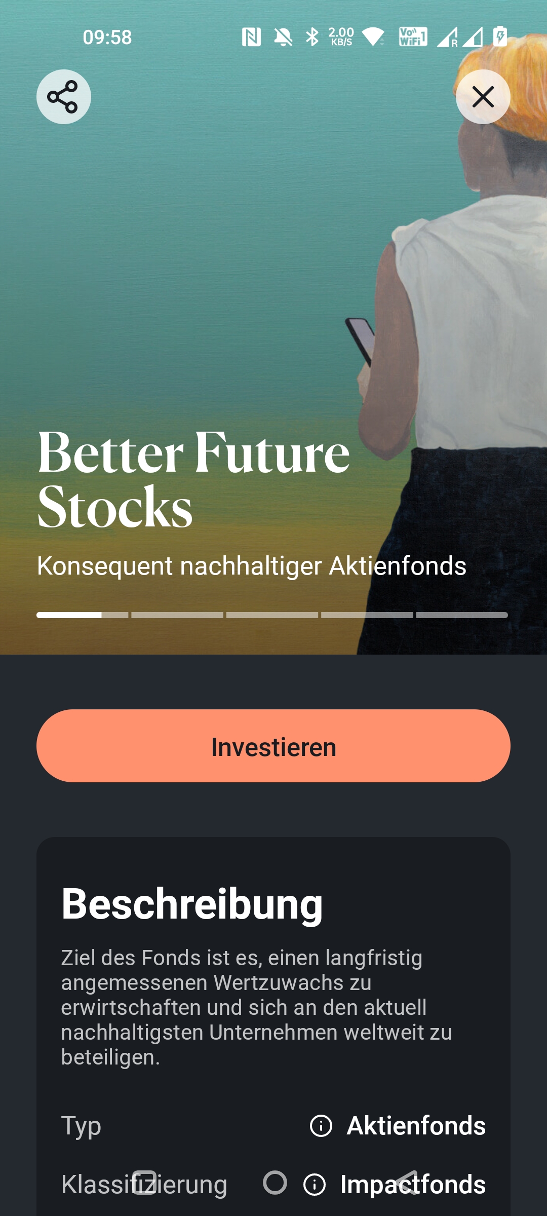 Informationen zum Tomorrow Better Future Stocks im Impact-Tab der App