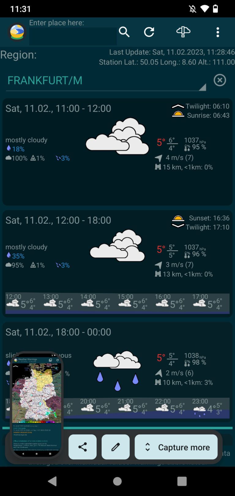 Kleine Wettervorschau Deutschland - stündliche Vorhersage in der App