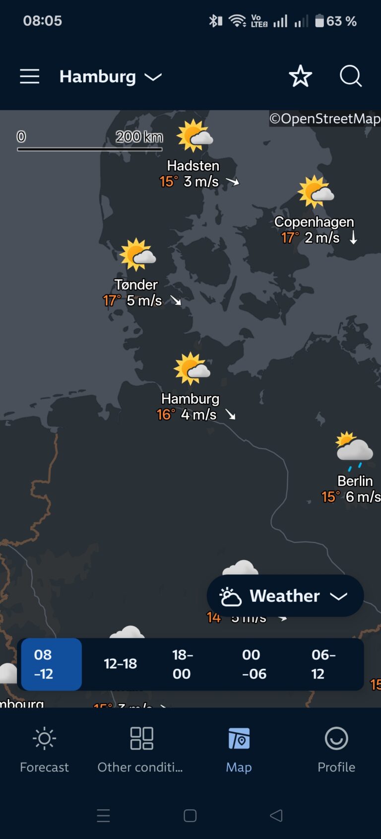 Wetterkarte bei Yr
