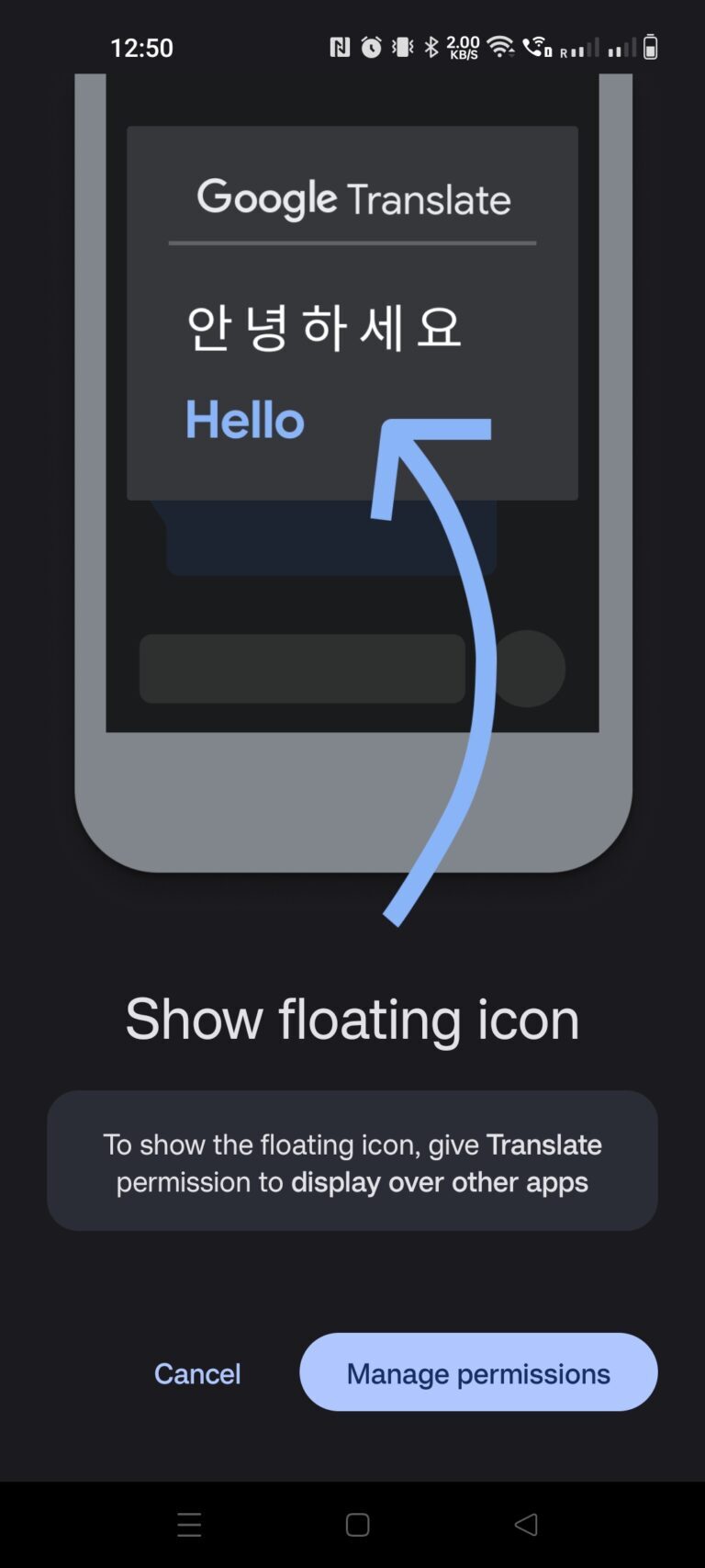 Floating Icon bzw. schwebendes Symbol aktivieren - direktes Übersetzen in anderen Apps