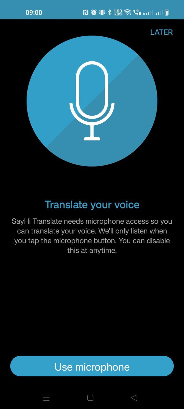 Übersetzung von per Mikrofon aufgenommener Sprache in der SayHi-App