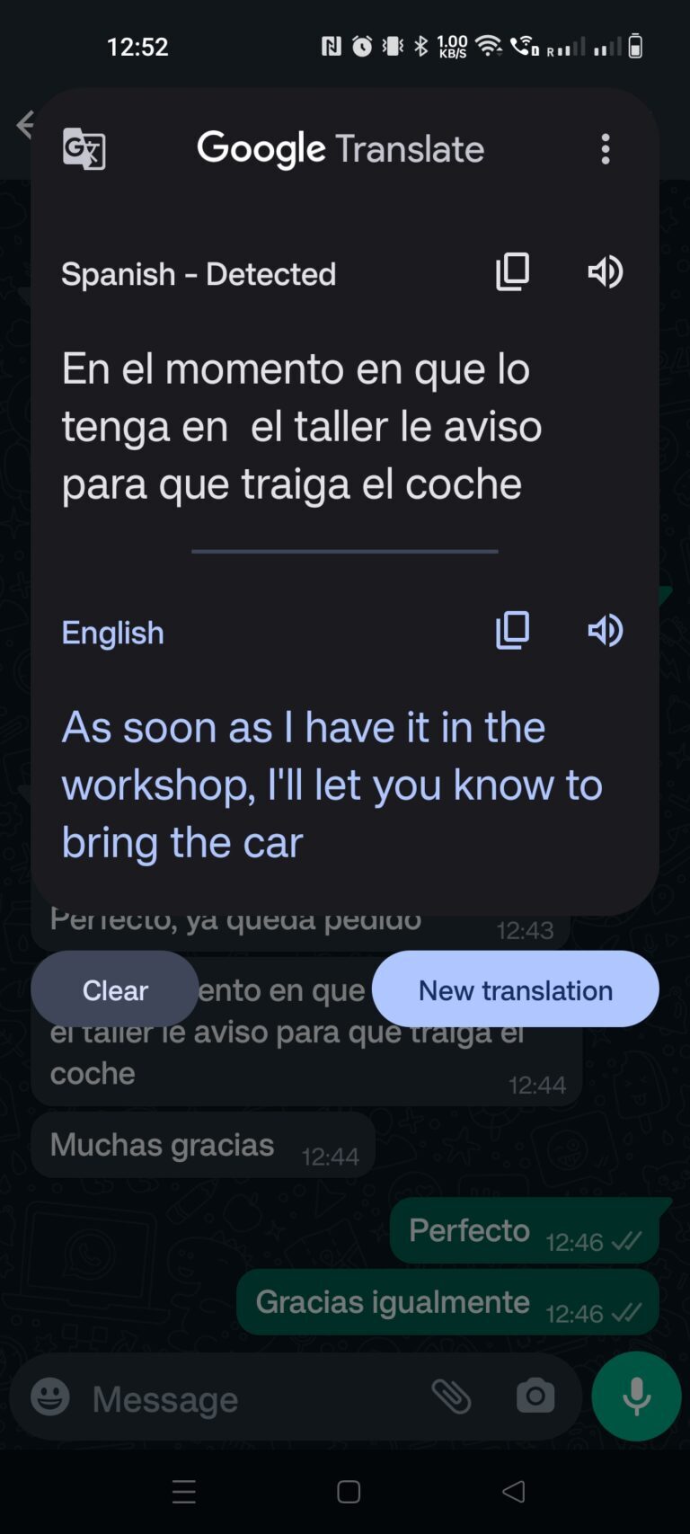 Beispiel - Übersetzung einer eingehenden Nachricht direkt in in WhatsApp
