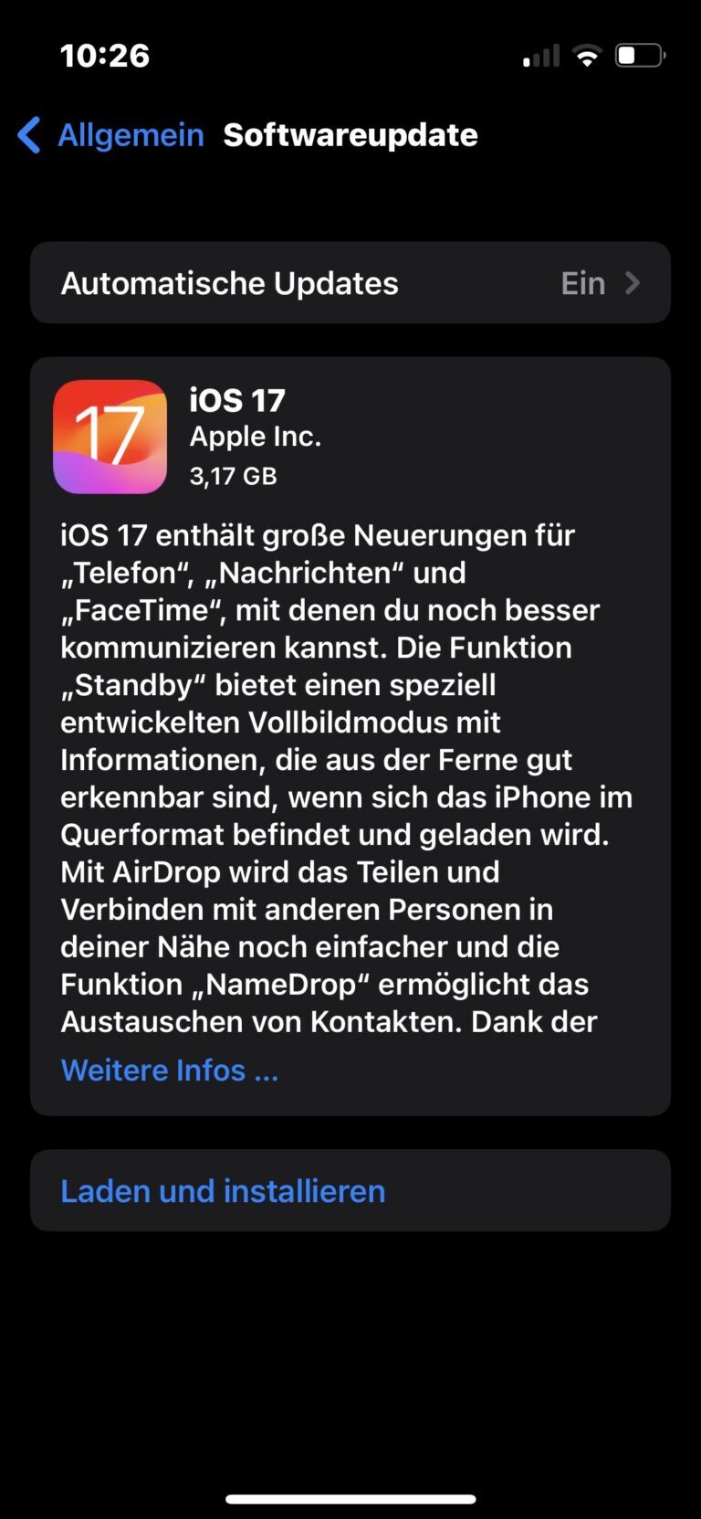 iOS 17 Softwareupdate steht bereits - per manuellem Update geht es meist schneller