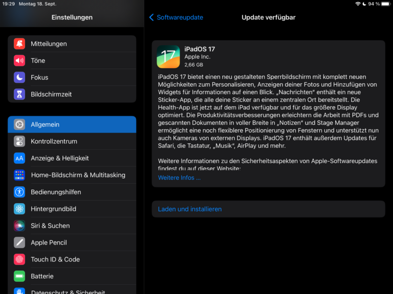 iPadOS 17 Softwareupdate - Upgrade auf die neue Version zum Download verfügbar