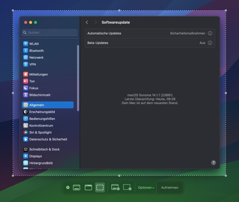 macOS Screenshot-Tool - Menü mit weiteren Optionen
