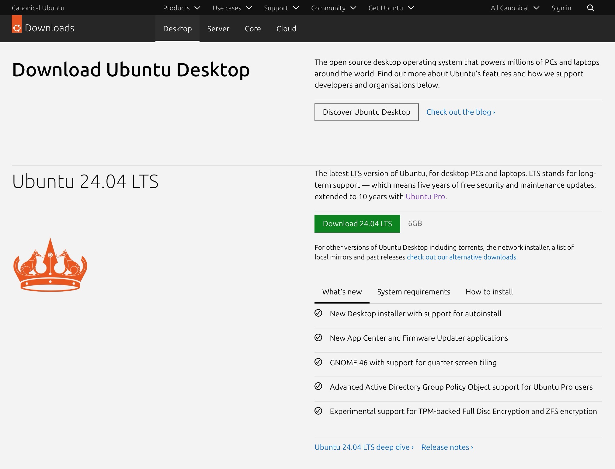 Download von Ubuntu Desktop (hier 24.04 LTS) - ISO-Datei für die Installation herunterladen