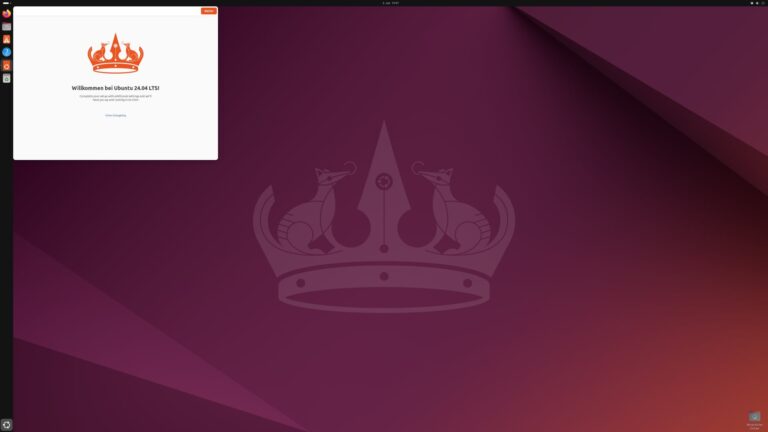 Ubuntu Desktop nach dem ersten Login - hier 24.04 LTS