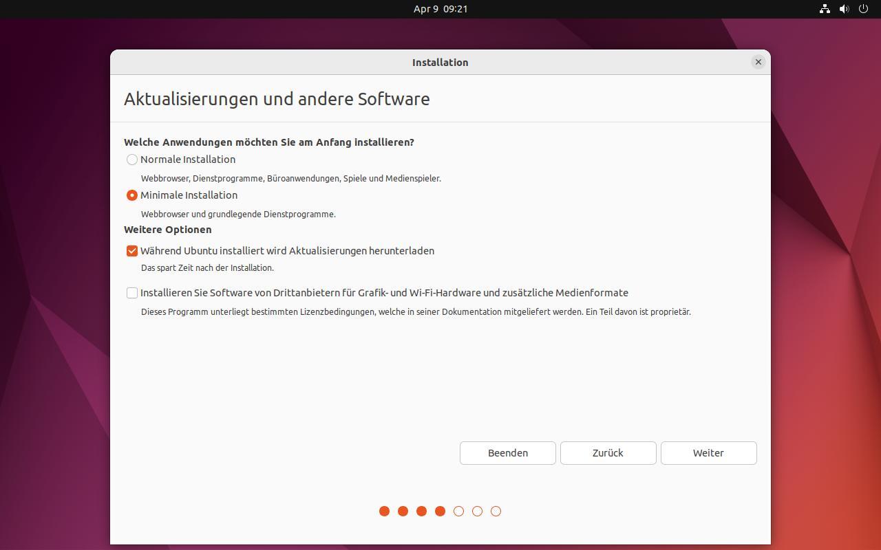 Ubuntu Installation - 3. Schritt - Installationsart