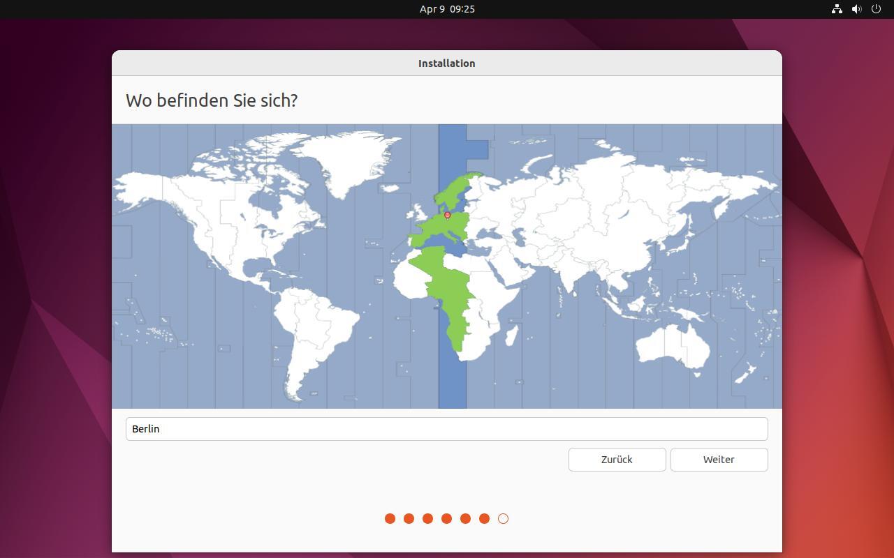 Ubuntu Installation - 5. Schritt - Zeitzone
