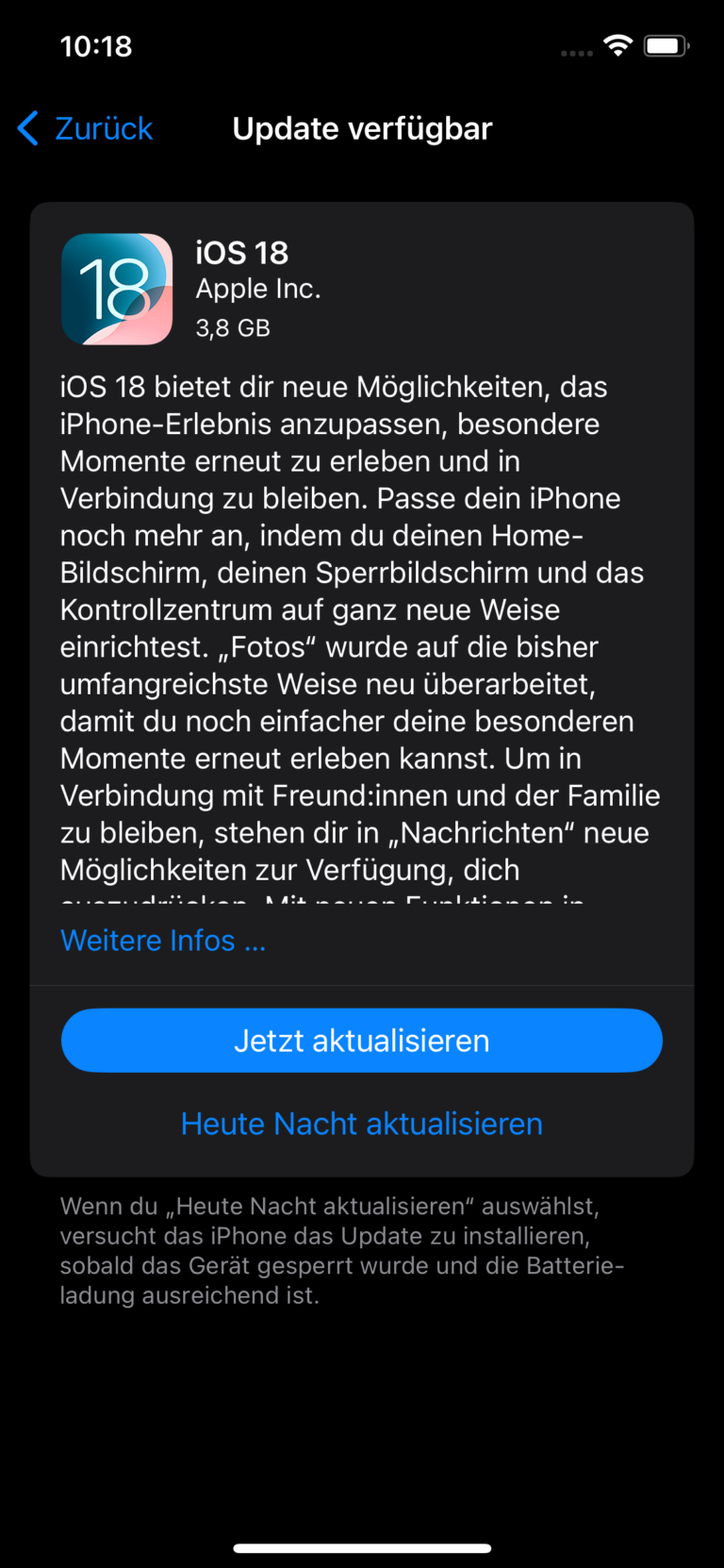 iOS 18 Softwareupdate steht bereits - per manuellem Update geht es meist schneller