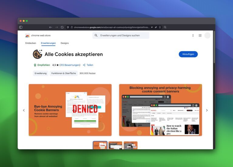 Screenshot Chrome-Erweiterung „Accept all cookies“