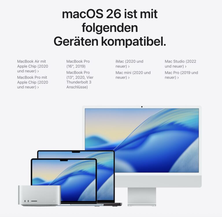 Liste der kompatiblen Mac-Modelle für macOS 26 Tahoe