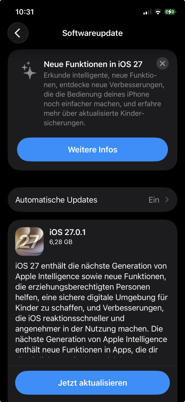 iOS 27 Softwareupdate steht bereit - per manuellem Update geht es meist schneller